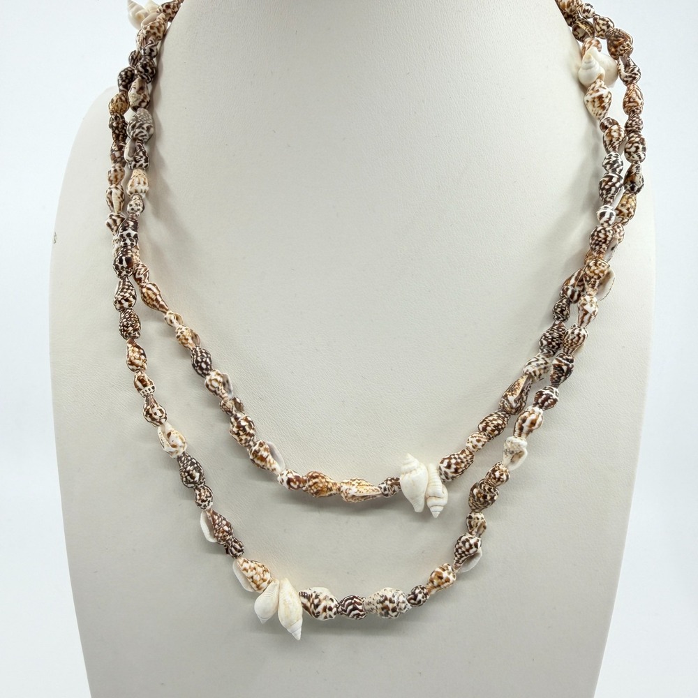 Vintage‎ Spotted Shell Double Strand Necklace Bohemian Beach Jewelry Classic